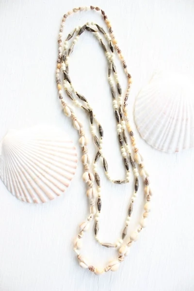 Vintage Handmade Ocean Shell Beaded Necklace Selected By Moons + Junes Vintage