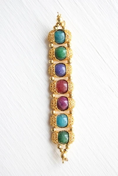 Vintage Gold Chunky Multi-Color Gemstone Bracelet Selected By Moons + Junes Vintage