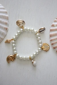 Vintage Shell Charm Pearl Bracelet Selected By Moons + Junes Vintage