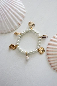 Vintage Shell Charm Pearl Bracelet Selected By Moons + Junes Vintage