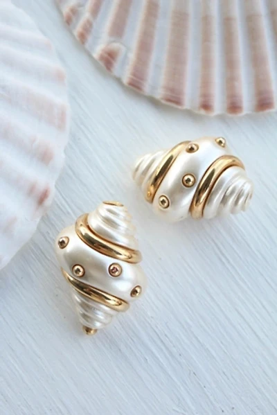 1980s Gold Pearl Shell Clip On Earrings Selected By Moons + Junes Vintage