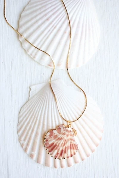 Vintage Pink Shell Gold Tone Necklace Selected By Moons + Junes Vintage