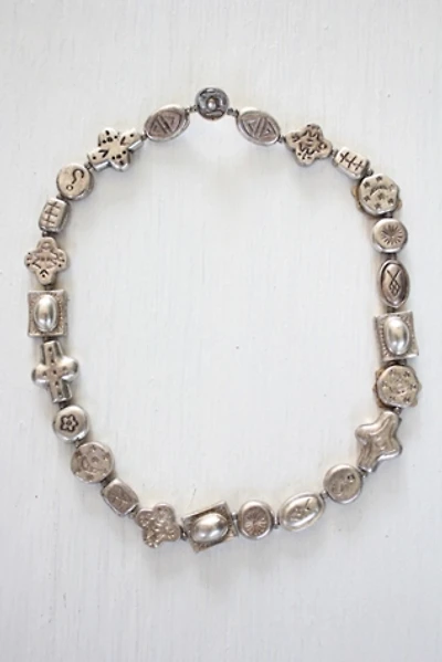 Vintage Artisan Made Silver Clay Reversible Charm Collar Necklace Selected By Moons + Junes Vintage