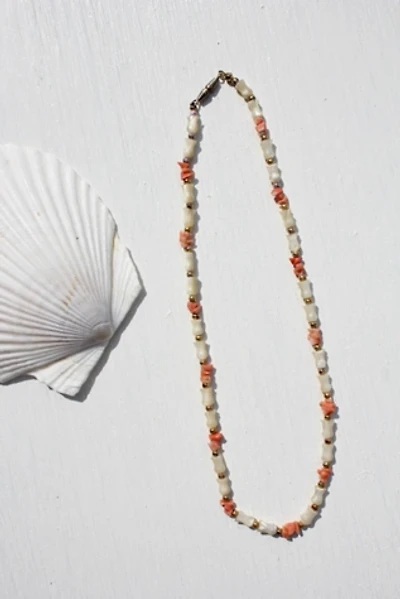 Vintage Mother of Pearl Tulip Shell Coral Necklace Selected By Moons + Junes Vintage