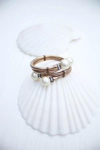 Vintage Gold Coil Wrap Pearl Rhinestone Bracelet Selected By Moons + Junes Vintage