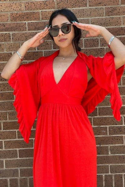 Vintage 1970's Red Maxi with Ruffle Shawl Selected by FernMercantile