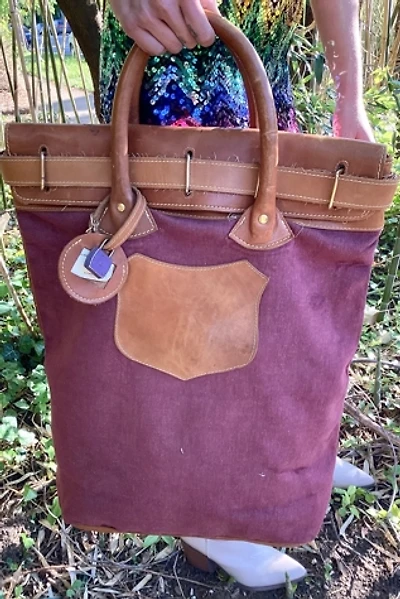 Vintage Large Leather and Canvas Bank Bag Selected by Cherry