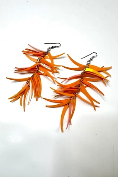 Vintage 1980s Iridescent Orange Plastic Fringe Earrings Selected by Cherry