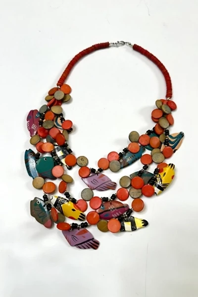 Vintage 1990s Wooden Fish and Beads Necklace Selected by Cherry