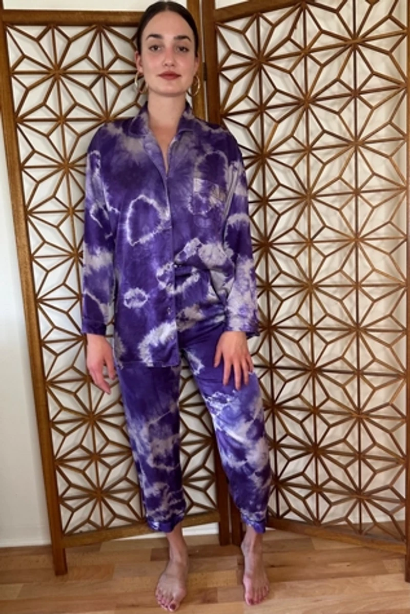 Purple Silk Tie Dye Pajama Lounge Set Selected by Picky Jane