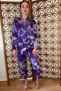Purple Silk Tie Dye Pajama Lounge Set Selected by Picky Jane