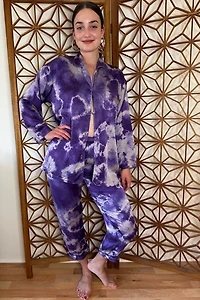 Purple Silk Tie Dye Pajama Lounge Set Selected by Picky Jane