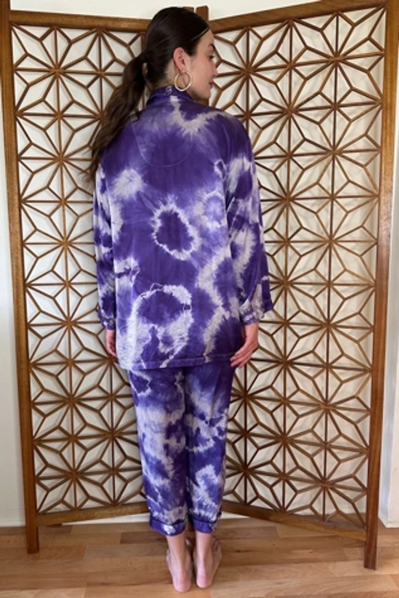 Purple Silk Tie Dye Pajama Lounge Set Selected by Picky Jane