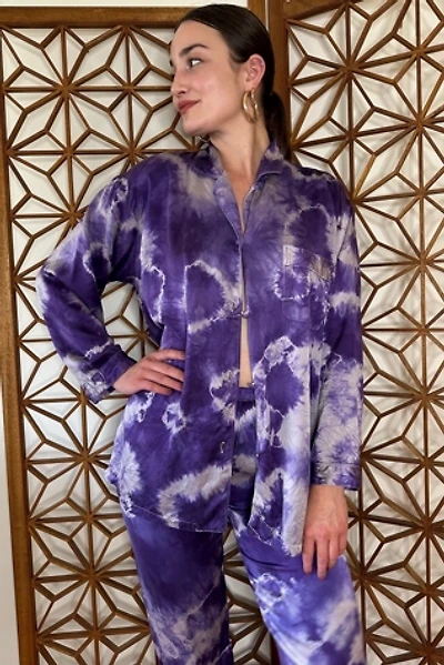 Purple Silk Tie Dye Pajama Lounge Set Selected by Picky Jane