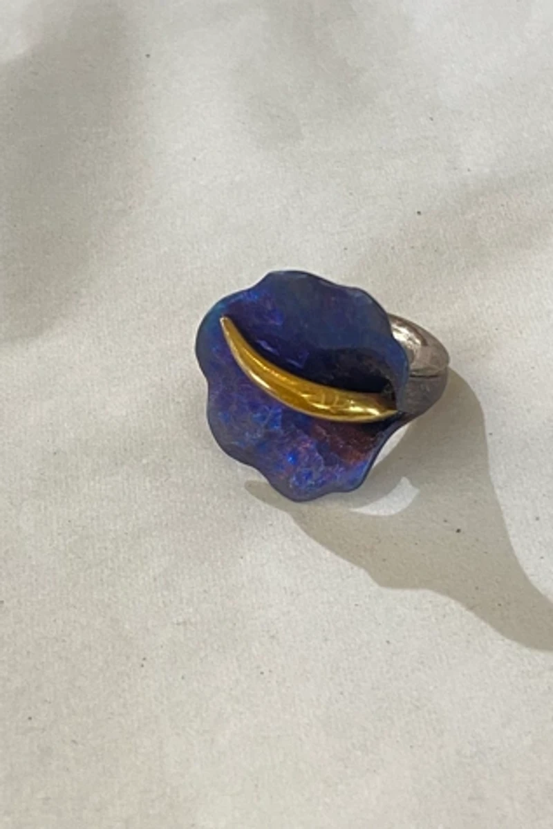 Janusz Szkutnik Calla Lily Sterling Silver Titanium and Gold Ring Selected by The Curatorial Dept.