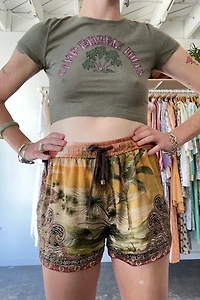 For Restless Sleepers Tropical Pattern Silk Shorts Selected by The Curatorial Dept.