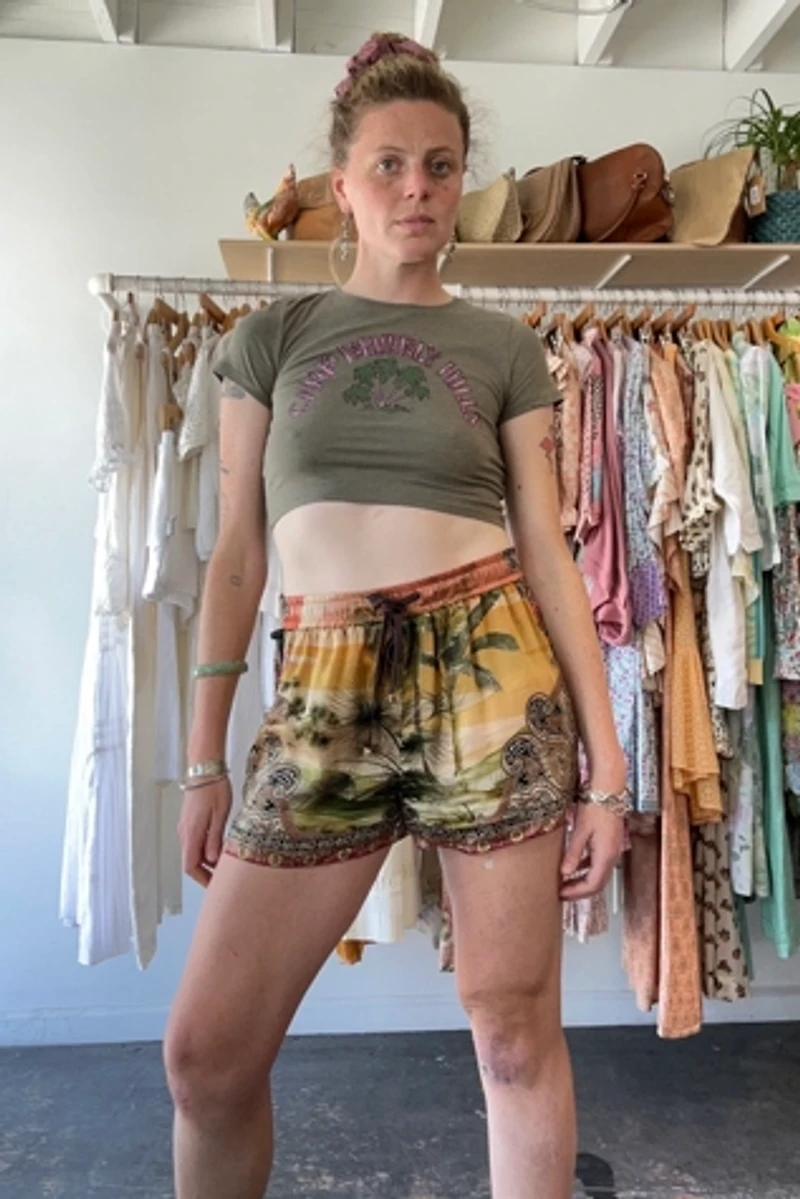For Restless Sleepers Tropical Pattern Silk Shorts Selected by The Curatorial Dept.