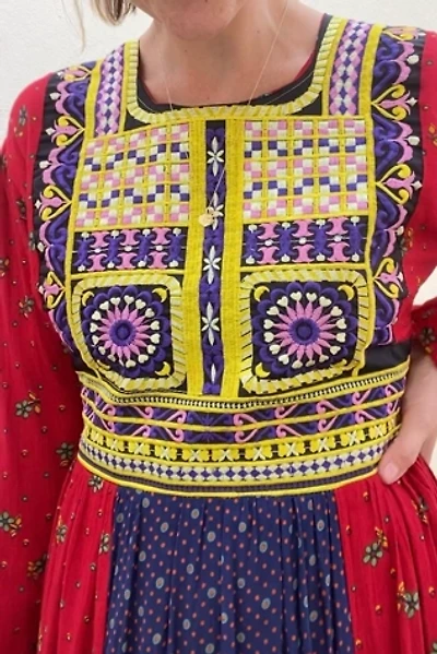 Vintage Embroidered Mixed Print Midi Dress Selected by The Curatorial Dept.