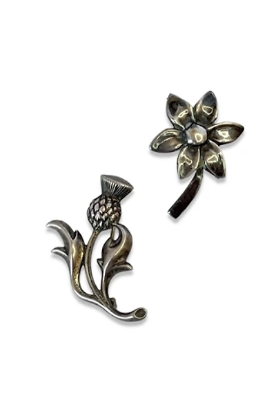Two Tiny Vintage Silver Flower Pins Selected by MARMALADE