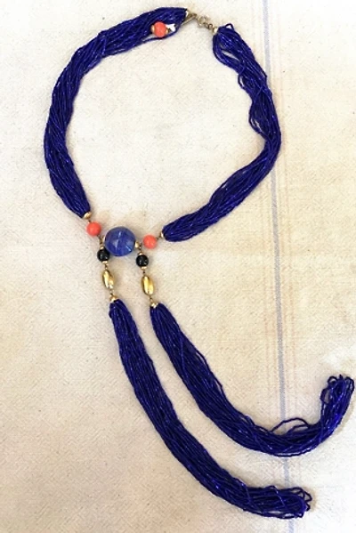 1980s Sapphire Beaded Artisan Necklace Selected By Ritual Vintage