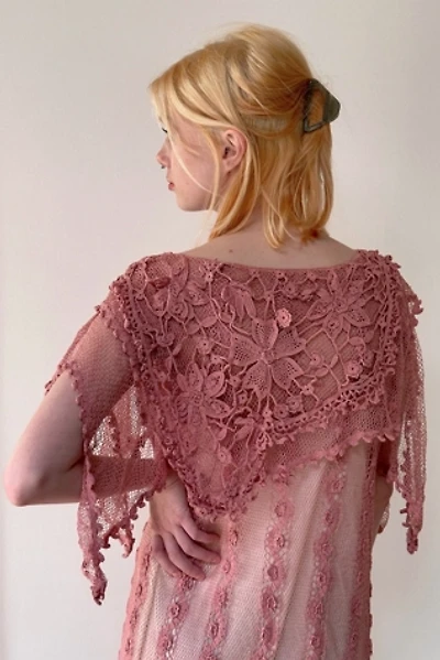 Vintage 1930's Layered Crochet Mauve Midi Dress Selected By Afterlife Boutique