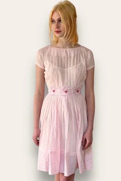Vintage 1950's Sheer Cotton Pleated Dress Selected By Afterlife Boutique