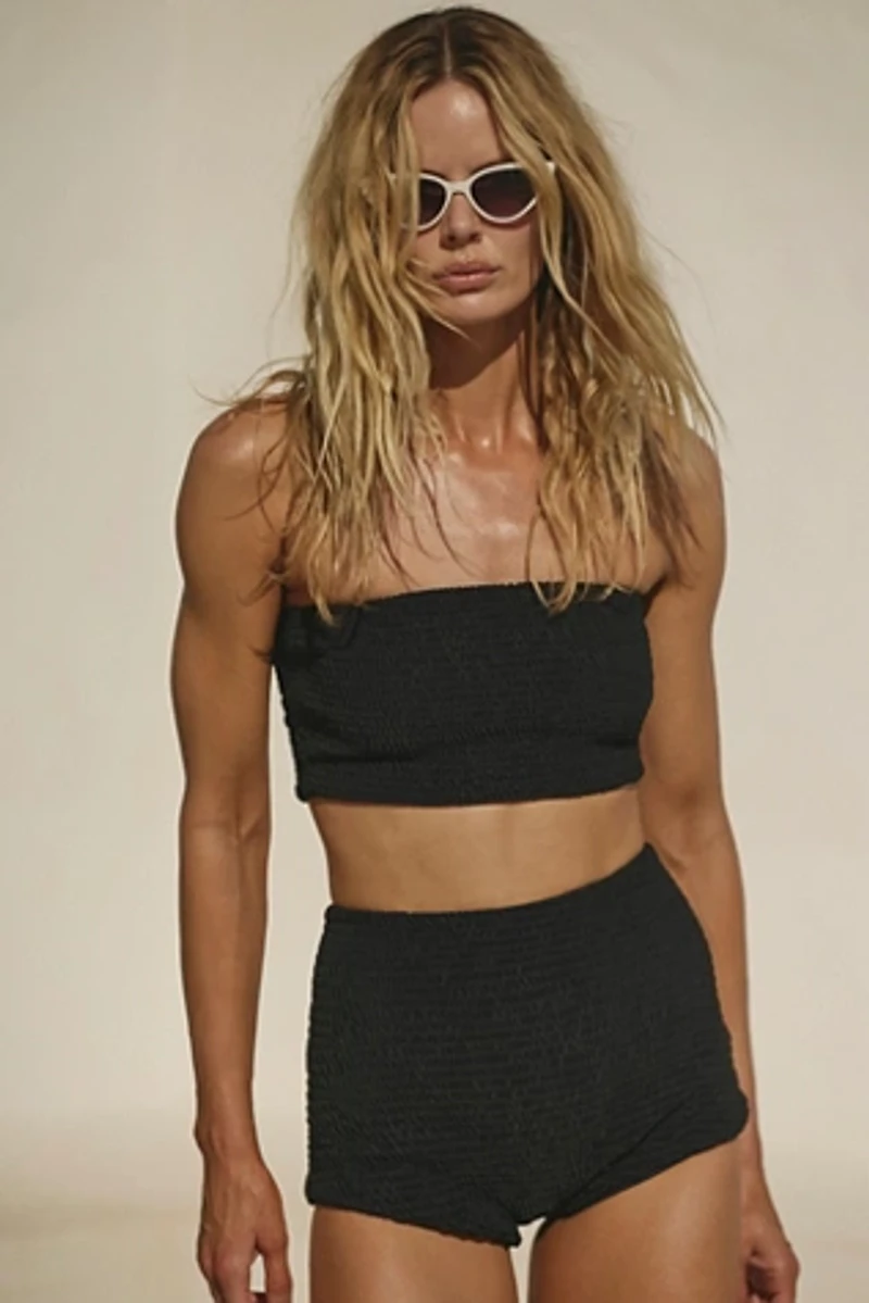 Aila Blue Pica High-Waisted Boyshort Bikini Bottoms