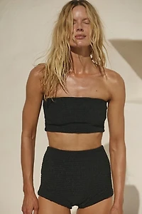 Aila Blue Pica High-Waisted Boyshort Bikini Bottoms