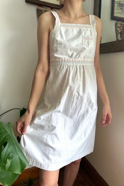 Vintage 1970s Rainbow Stitched White Cotton Dress Selected by Grievous Angel Vintage