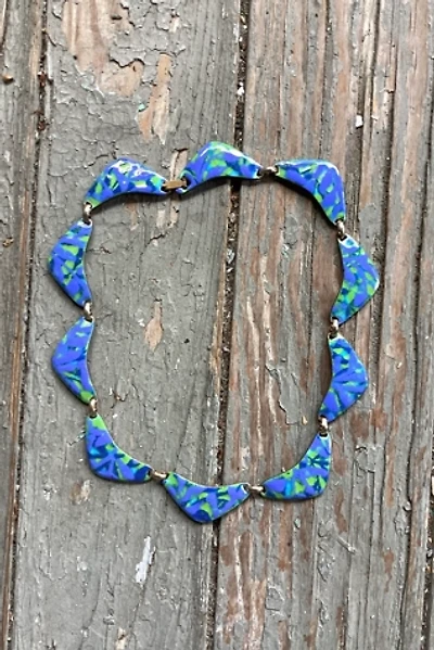 Vintage 1960s Denmark Painted Enamel Necklace Selected by Cherry