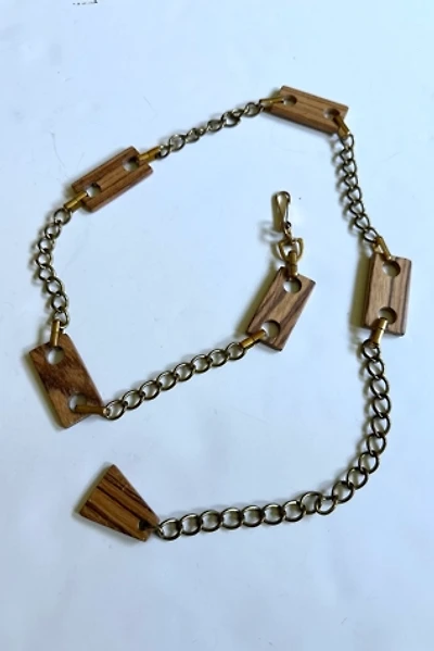 Vintage 1970s Gold Tone Chain and Wood Belt Selected by Cherry