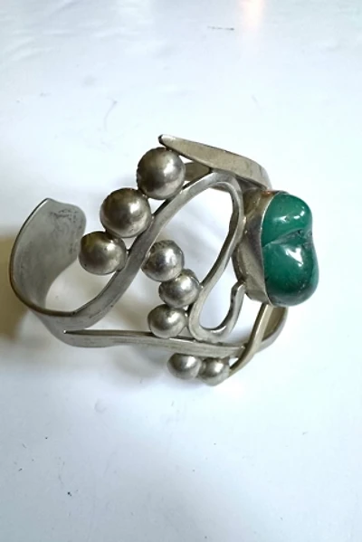 Vintage 1970s Artisan Silver and Stone Cuff Selected by Cherry