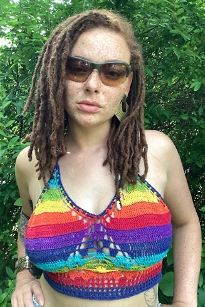 Vintage Y2K Crochet Rainbow Halter Top Selected by Cherry