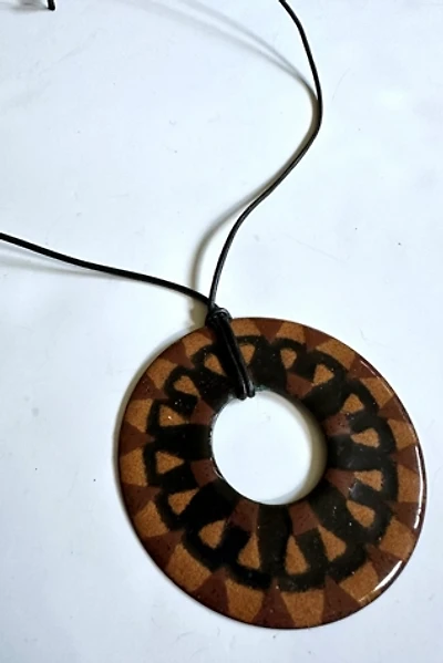Vintage 1970s Painted Enamel Ring and Leather Strap Necklace Selected by Cherry