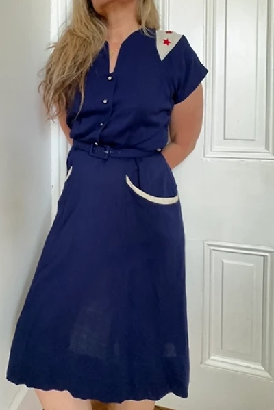 Vintage Belted Blue and White Dress with Star Details Selected by KA.TL.AK