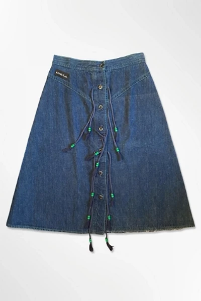 1970s Denim Button Front Beaded Tie Skirt Selected By Ritual Vintage