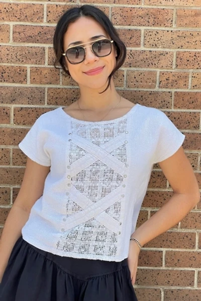 Vintage 1990's Ivory Boho Cropped Studded Top Selected by FernMercantile