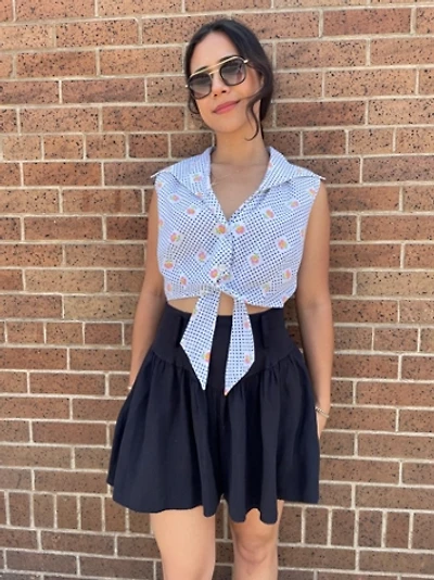 Vintage 1970's Flower and Polkadot Crop Top Selected by FernMercantile