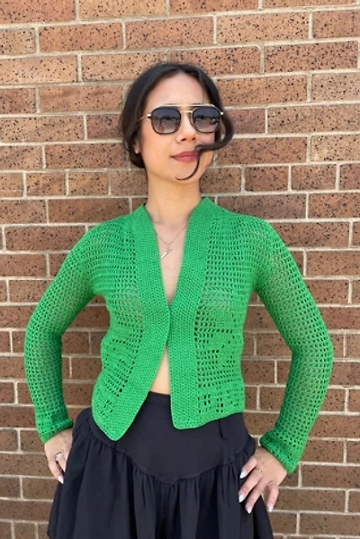 Vintage 1970's Green Crochet Cardigan Jacket Selected by FernMercantile