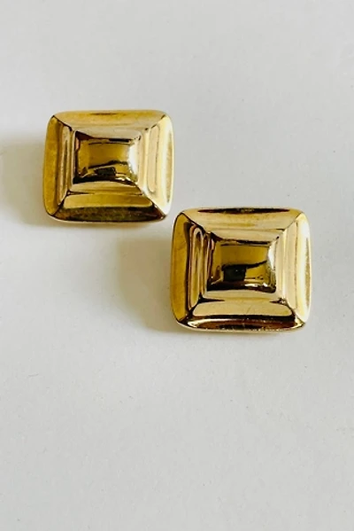 Vintage Gold Sculptural Square Domed Clip Earrings Selected by FernMercantile