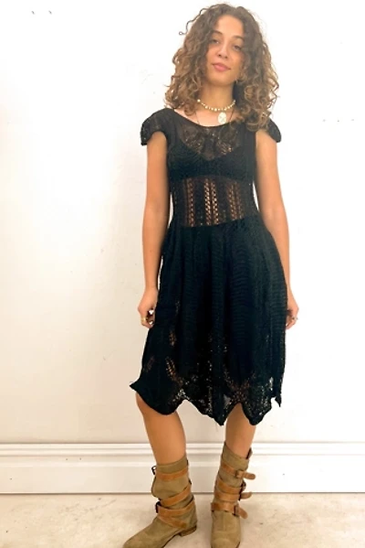 Vintage Hand Knit Noir Mini Dress Selected by Anna Corinna