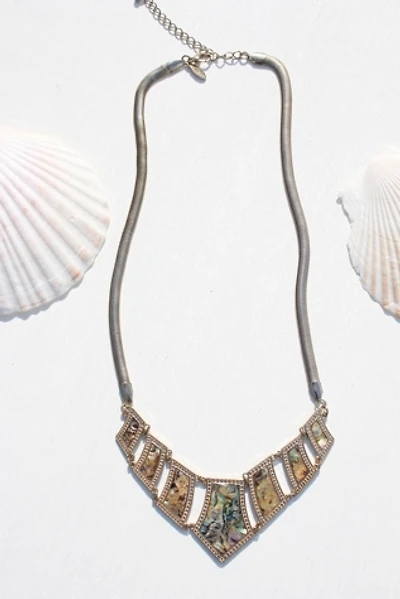Vintage Abalone Shell Gold Snake Chain Bib Necklace Selected By Moons + Junes Vintage