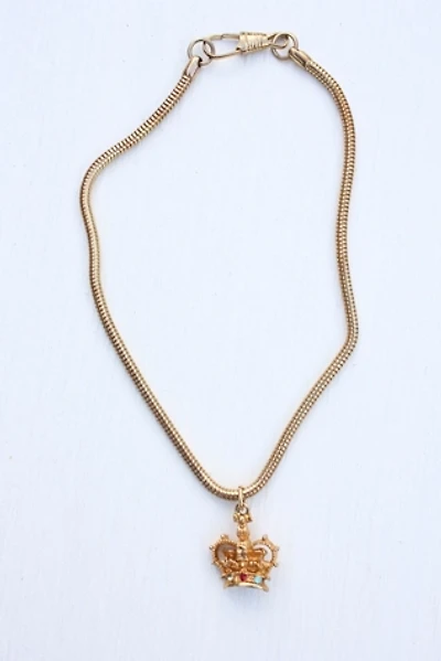 Vintage Queen Gold Rhinestone Crown Choker Necklace Selected By Moons + Junes Vintage