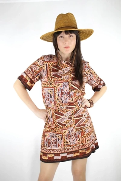 1970s Hawaiian Tiki Midi Dress Selected By Moons + Junes Vintage