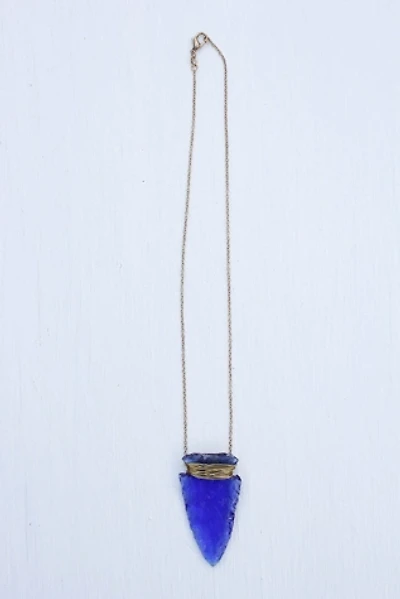 Vintage Upcycled Blue Glass Arrow Necklace Selected By Moons + Junes Vintage
