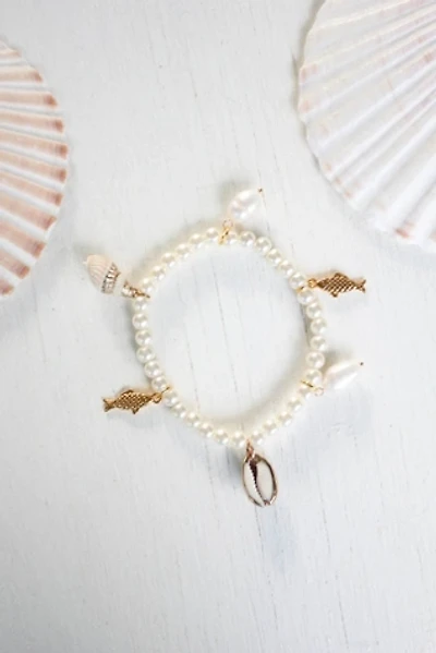 Upcycled Vintage Gold Shell Charm Pearl Bracelet Selected By Moons + Junes Vintage