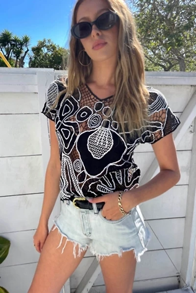 Crochet Black and White Top Selected by Madly Vintage