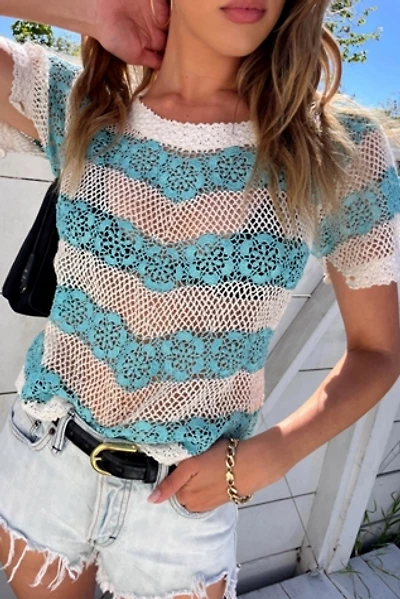 Blue Striped Crochet Top Selected by Madly Vintage