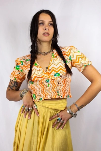 Vintage 1970s Floral Chevron Blouse Selected by Black Shag Vintage