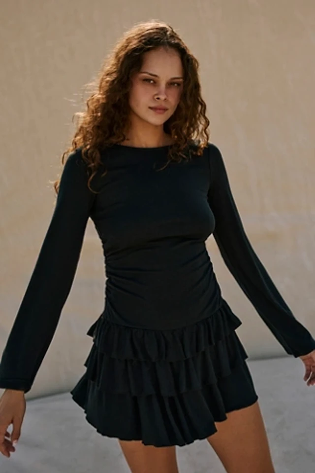 Free-est Good Feels Long-Sleeve Plunge Mini Dress | Pacific City